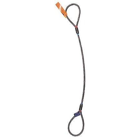 Single Leg Wire Rope Sling, 3/8 In Dia, 10 Ft Length, Eye And Eye Flemish Loop,1.4 Ton Capacity